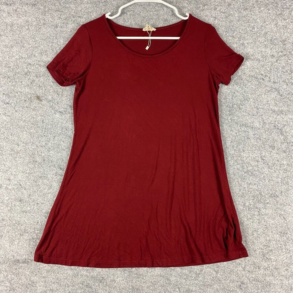 Posh by Anna shirt women's m Tunic boho short sleeve casual Stretch red  flow